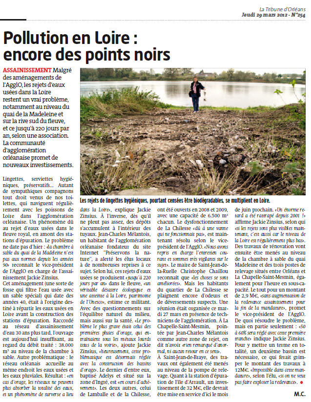 Pollution en Loire, encore des points noirs : Michelle COLOMBEL, La tribune d'orléans, Mars 2012